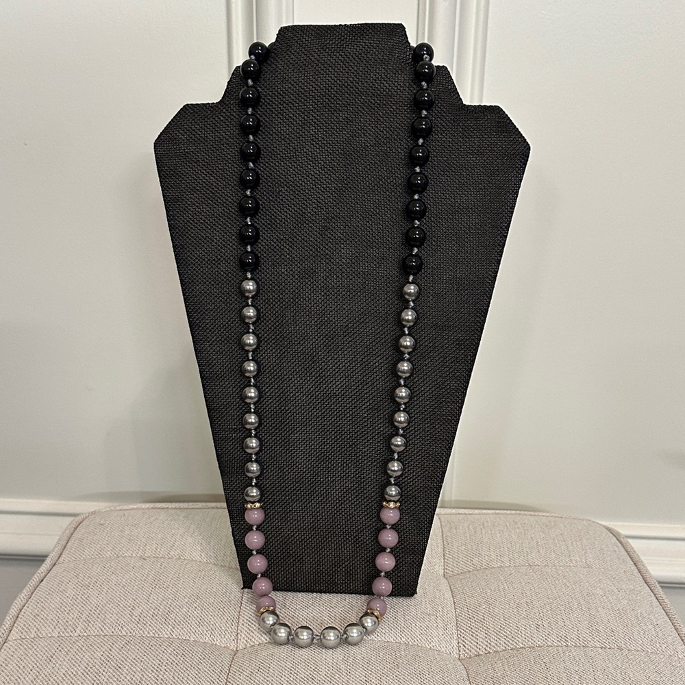 J. Crew Black, Silver, and Purple Beaded Necklace